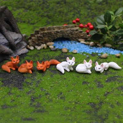 微景观小摆件可爱小狐狸造景布置白狐仿真动物装饰树脂工艺品摆件