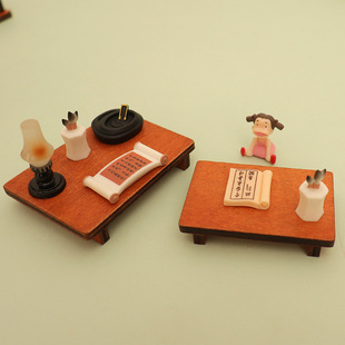 日式娃娃屋迷你餐桌矮桌子茶几微缩场景仿真复古木质家具模型摆件
