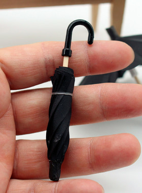 Dollhouse娃娃屋仿真迷你黑色雨伞小黑伞可打开复古微缩场景摆件