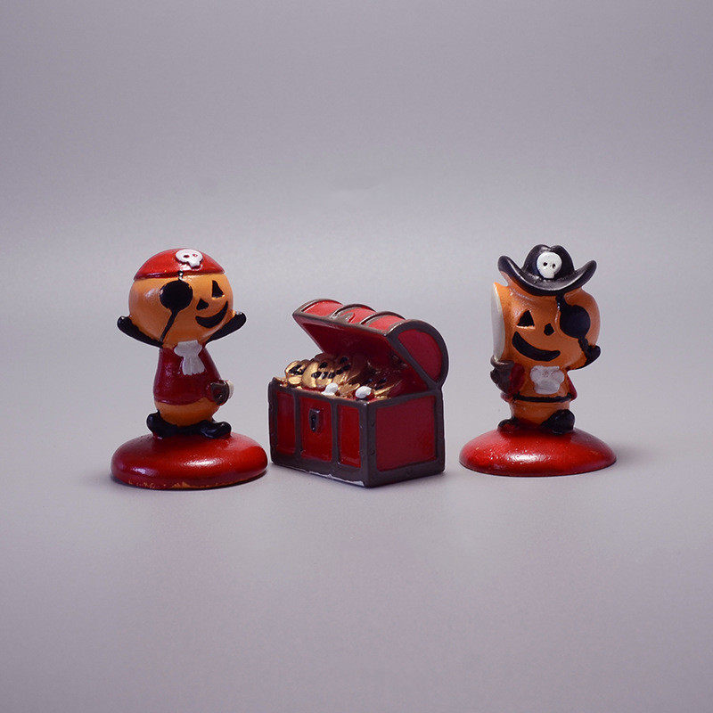 万圣节海盗船长树脂手办宝箱桌面纯手工复古装饰摆件摆放宝藏公仔