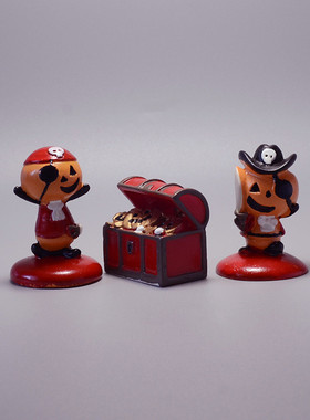 万圣节海盗船长树脂手办宝箱桌面纯手工复古装饰摆件摆放宝藏公仔