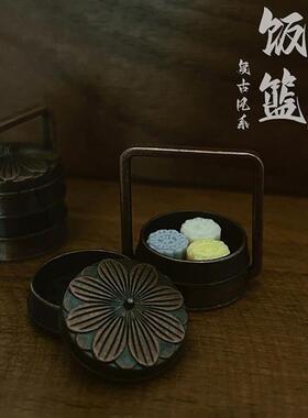 娃娃屋怀旧复古中式点心盒迷你饭篮道具DOLLHOUSE微缩场景模型