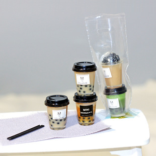 12微缩食玩场景饮料娃娃屋仿真配件迷你道具拿铁珍珠奶茶模型