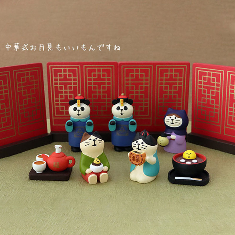 日式潮玩ins月饼中秋月亮僵尸熊猫柿子道具狐狸玉兔送礼物小摆件