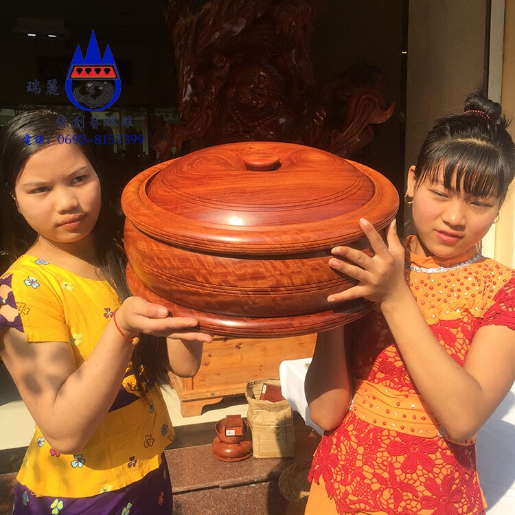 缅甸花梨聚宝盆大果紫檀八宝盒一物一图整木料红木储物收纳罐摆件