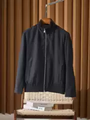 Old Money Style Autumn Winter Silk Wool Blend Business Stand Collar Jacket for Men - Simple Casual Warm Coat