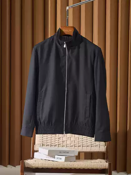 Old Money Style Autumn Winter Silk Wool Blend Business Stand Collar Jacket for Men - Simple Casual Warm Coat