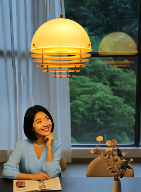 中古奶油风日落橙色餐厅吊灯阳台灯吧台岛台孟菲斯设计师水吧灯P