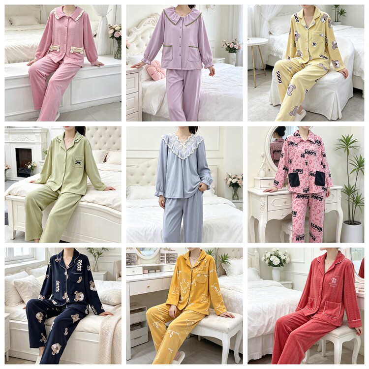 品牌正品特价秋冬季海岛绒睡衣女士保暖双面薄绒宽松家居服套装