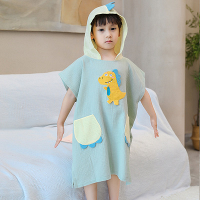 儿童卡通纯棉纱布浴巾斗篷连帽