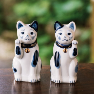 日本制爱知县濑户烧福结招财猫招福猫陶瓷摆件开运送礼
