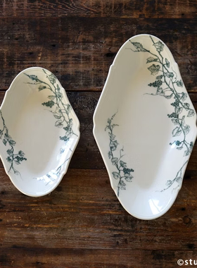 日本制正品Studio M' 葡萄藤蔓Vigne陶瓷椭圆餐盘抄拉盘