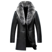 真皮皮毛一体海宁皮草大码 新款 中长款 加厚绵羊皮皮衣外套狐狸毛领