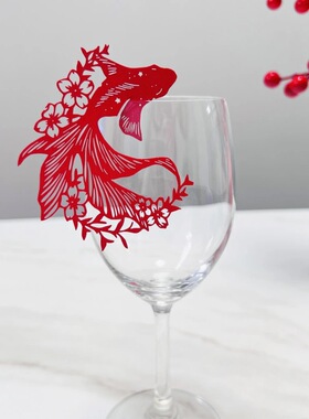 新款精美镂空鱼花席位卡酒店餐厅桌位卡红酒杯装饰插卡杯卡小卡片
