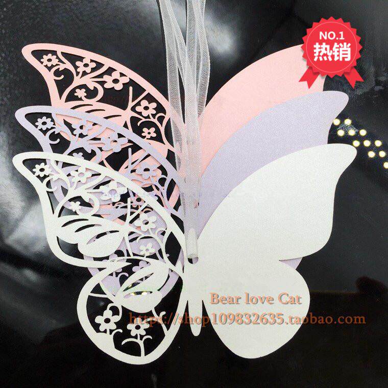 镂空蝴蝶许愿卡心愿卡 唯美蝴蝶吊卡 圣诞吊饰许愿树吊牌 50张