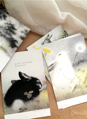 SAN 加思·威廉斯 Black&White Rabbit 兔子童话故事明信片