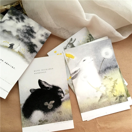 SAN 加思·威廉斯 Black&White Rabbit 兔子童话故事明信片