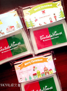 SAN 圣诞季手工用品印花 DIY配件圣诞节印章印泥套装