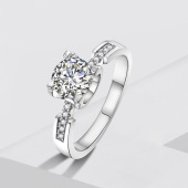 S925纯银四爪女款 莫桑仿真钻石戒食指结婚戒微镶锆石戒指气质银饰