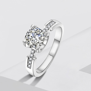 S925纯银四爪女款莫桑仿真钻石戒食指结婚戒微镶锆石戒指气质银饰