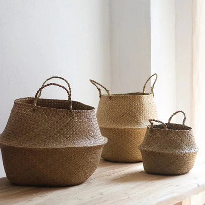 北欧草编花盆海草编织花盆藤编花盆花篮藤编手提花盆套家居装饰