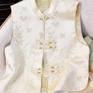 新中式 2025春秋别致轻国风上衣今年流行金线织锦缎提花马甲背心