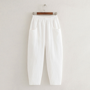 棉麻休闲裤 阔腿裤 女长裤 子松紧腰百搭纯色2020春装 复古宽松裤 春季