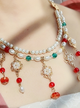 项链女童明制宋制软璎珞双层琉璃汉服旗袍配饰古风柯子裙颈饰