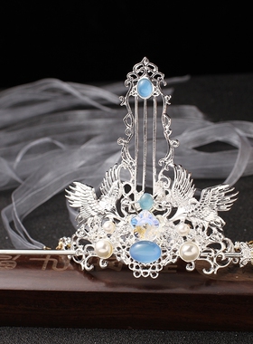 淡蓝色琉璃发冠铜保色素雅古典汉服宋制明制头饰