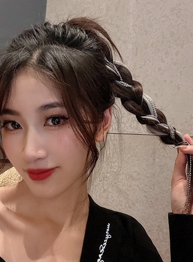短发双钻链编发发夹侧边编发发链甜酷风少女编发发饰