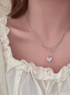 分层爱心项链潮牌ins复古街头双层桃心吊坠锁骨链男女