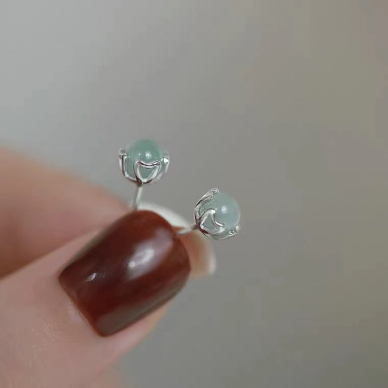 仿和田玉碧玉阳绿耳钉女925银镀金耳环耳饰新款