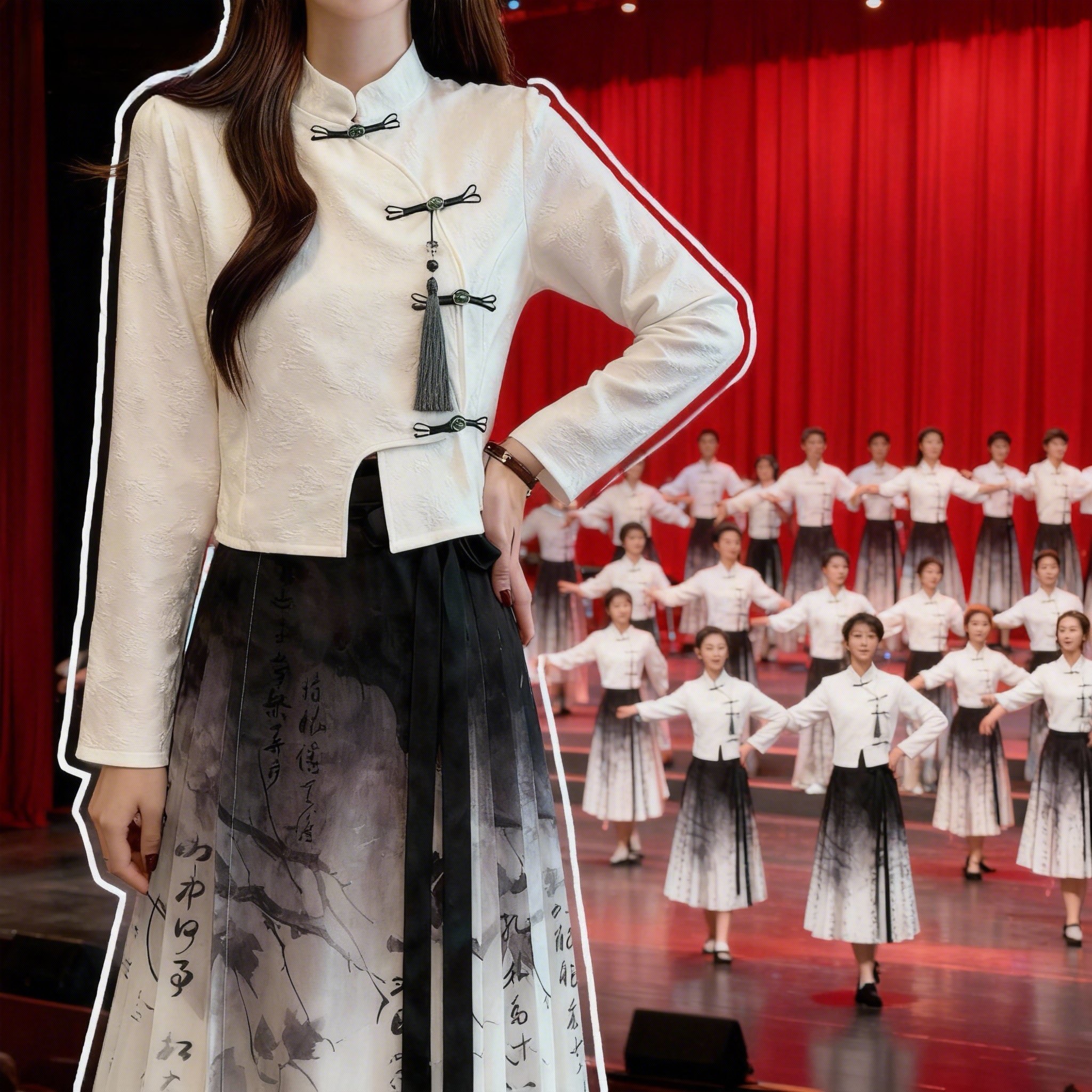 新中式古风诗歌朗诵合唱演出服运民族服装/舞台装