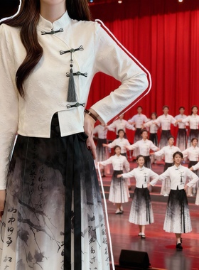 新中式古风诗歌朗诵合唱演出服运动会开幕式初中高中学生班服套装