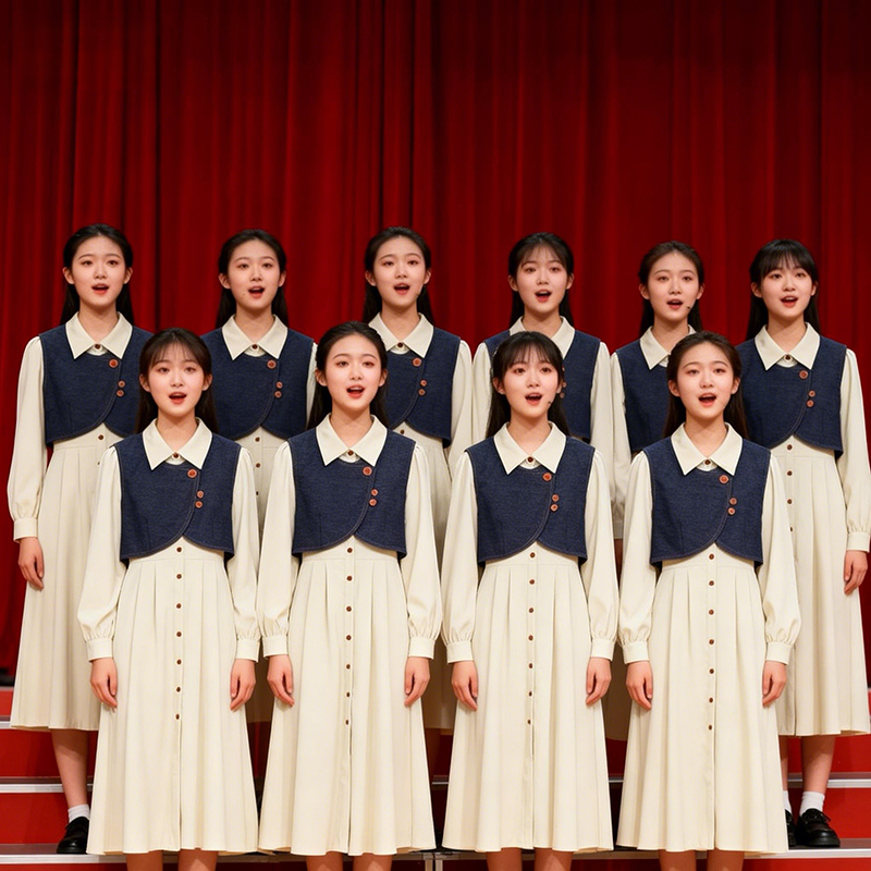 大合唱团演出服女长裙学生成人诗歌朗诵长裙红歌比赛宴会气质礼服