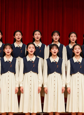 大合唱团演出服女长裙学生成人诗歌朗诵长裙红歌比赛宴会气质礼服