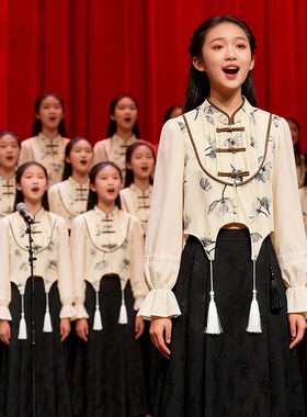 立领新中式对襟衬衫古风汉服日常可穿改良马面裙上衣初中高中学生