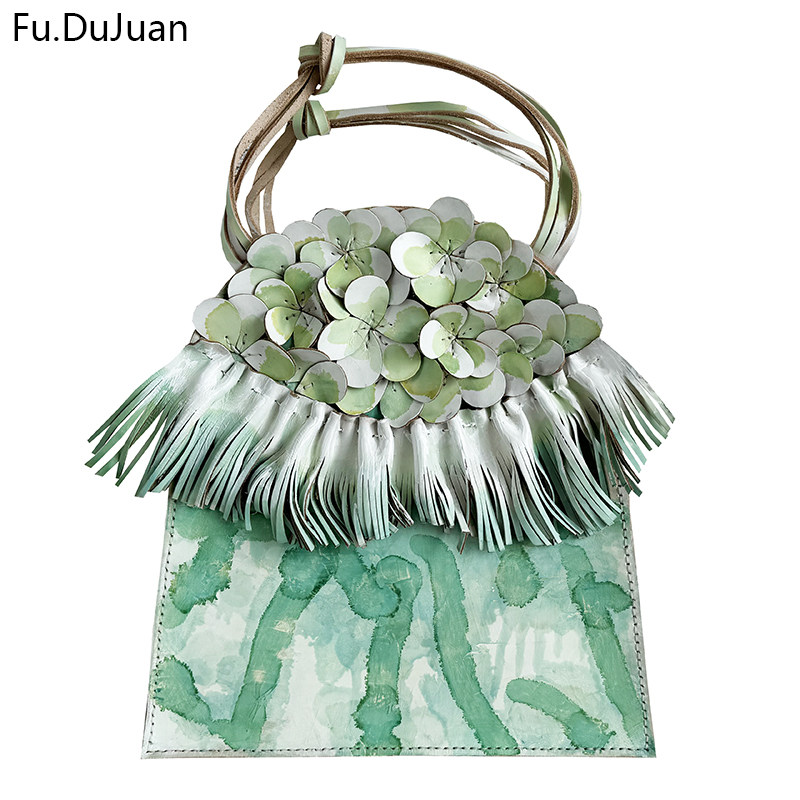 Fu.DuJuan 原创设计手工拼接包包手提双肩包 植鞣革水墨染色花瓣