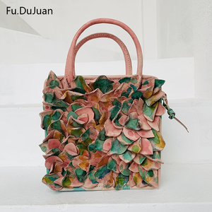 Fu.DuJuan 绝美公主花瓣包 繁花名媛牛皮手工手提 斜挎包 治愈粉