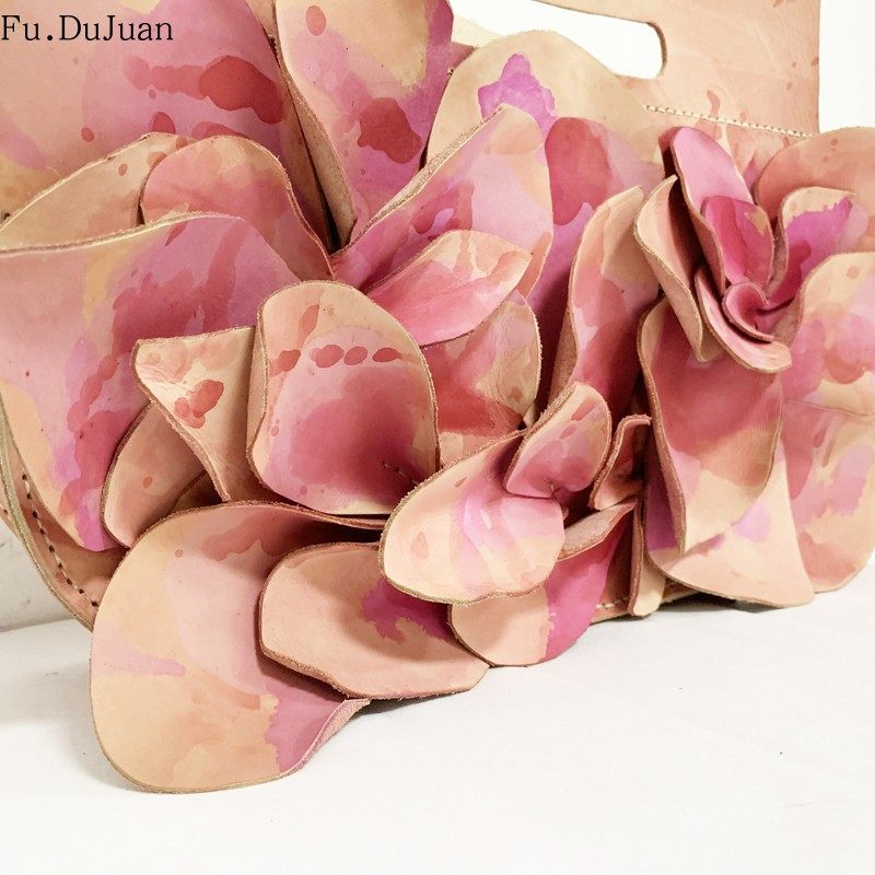 绽放&繁花中国原创设计师包 气质高贵女包 手工花瓣手提斜跨包 粉