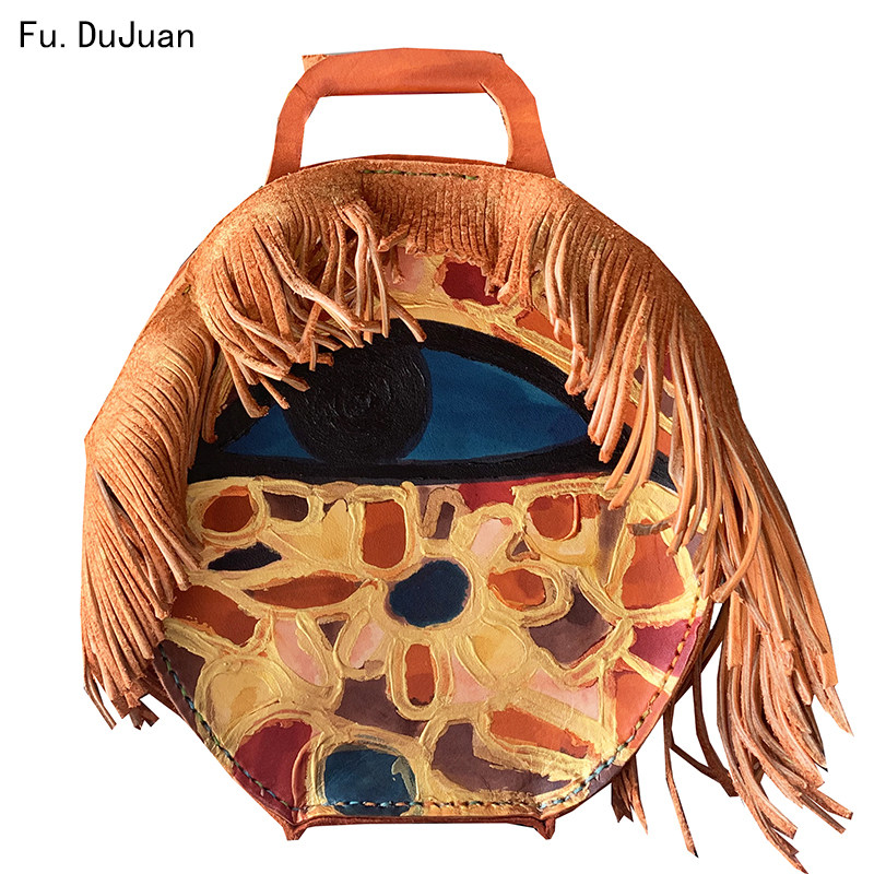 【埃及】个性包 Fu.DuJuan 手提包 流苏斜挎包 手工手绘 植鞣复古