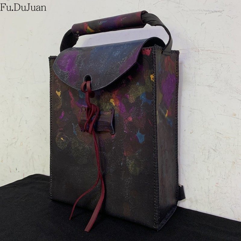 【苗文化】中国设计师 民族文化气质 植鞣革 手绘双肩包 手提背包
