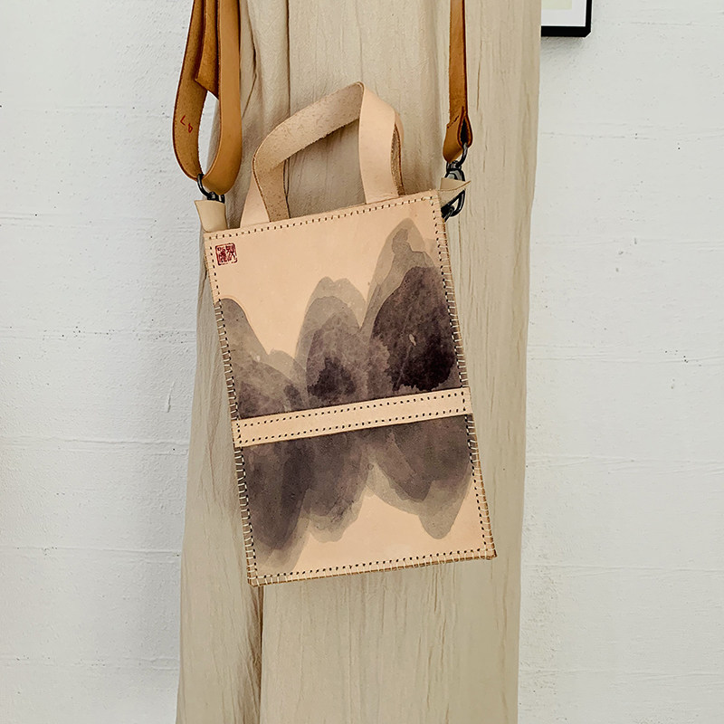 特价孤品！设计师 中国原创 水墨灰山水 手工拼接包斜挎手提包 女