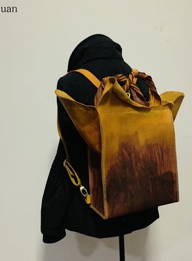 【枯/Withered】中国设计师 Fu.DuJuan 手提双肩包原创 牛皮 棕黄