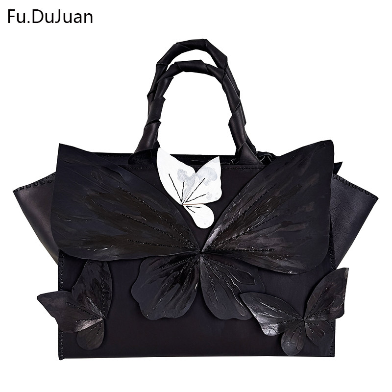 【蝴蝶】Fu.DuJuan 手提包 黑白禅学美感 手工 黑托特包推荐 牛皮