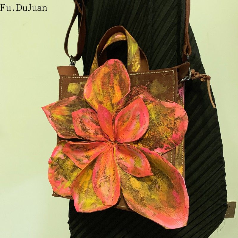 【绽放】非卖品 展示款 小众包手提包艺术手绘立体拼接植鞣斜跨包