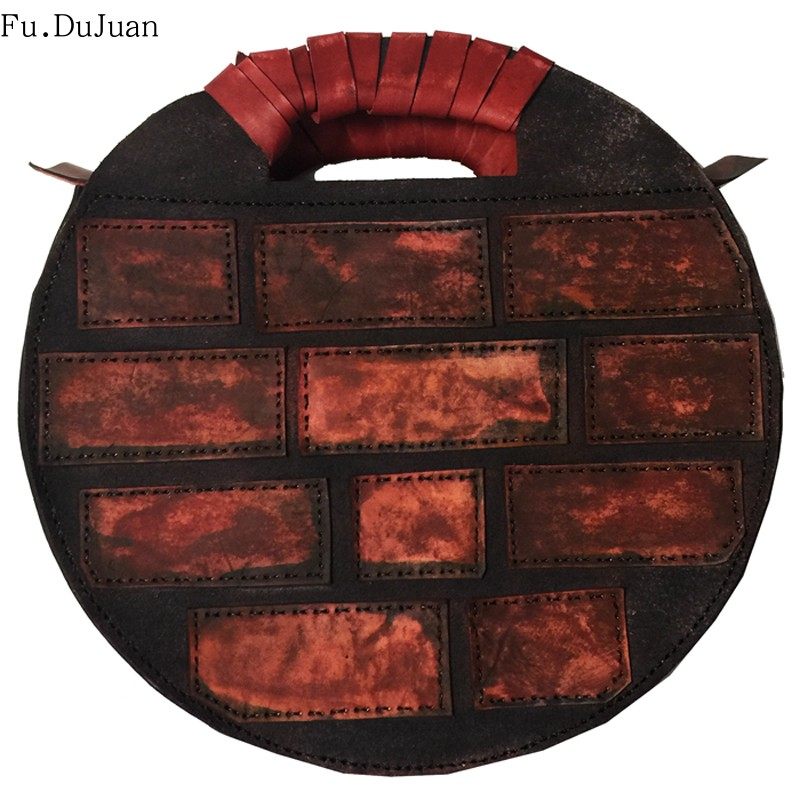 Fu.DuJuan艺术包原创小众设计师包 【红砖】圆形牛皮斜跨手提包