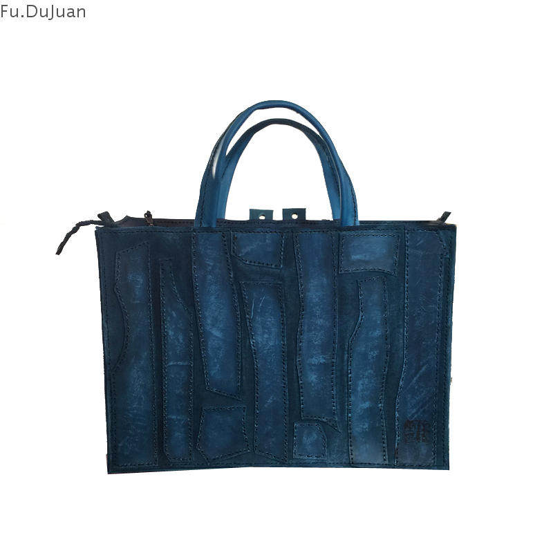 独立原创品牌 设计师 立体包男手提斜挎多用 双肩包 手工牛皮 蓝