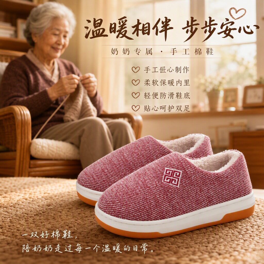 中老年棉鞋女冬季加绒加厚家居保暖鞋防滑防摔牛筋底全包跟棉拖鞋图片