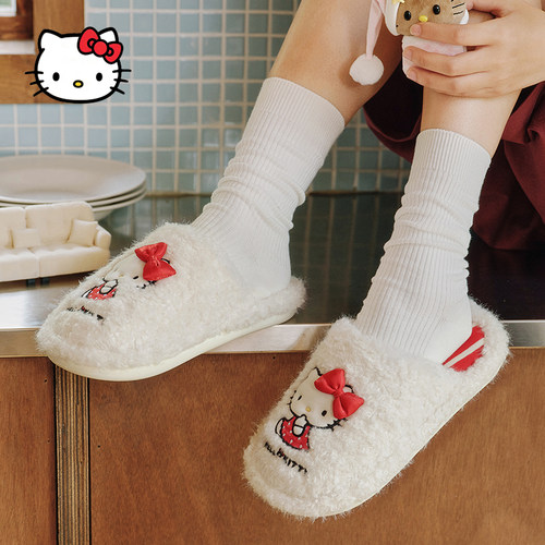 Hellokitty毛毛棉拖鞋女KT猫2026新款秋冬季加厚加绒保暖室内静音
